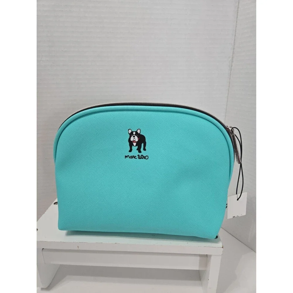 Marc Tetro French Bulldog Cosmetic Case Zipper Bag Aqua Color New With Tags